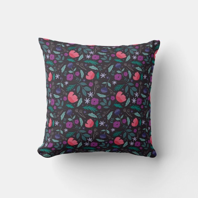 Muster der rosa und Lila Blütendarstellung Kissen (Vorderseite)