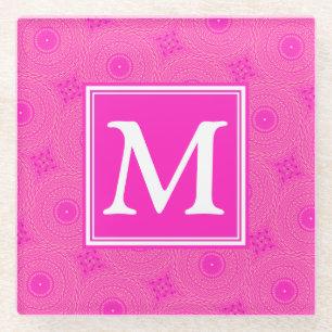 Muster der rosafarbenen Monogramm-Kreise Glasuntersetzer