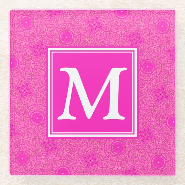 Muster der rosafarbenen Monogramm-Kreise Glasuntersetzer (Vorderseite)