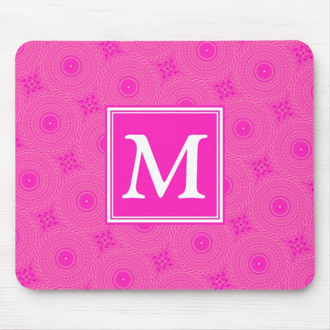 Muster der rosafarbenen Monogramm-Kreise Mousepad (Vorne)