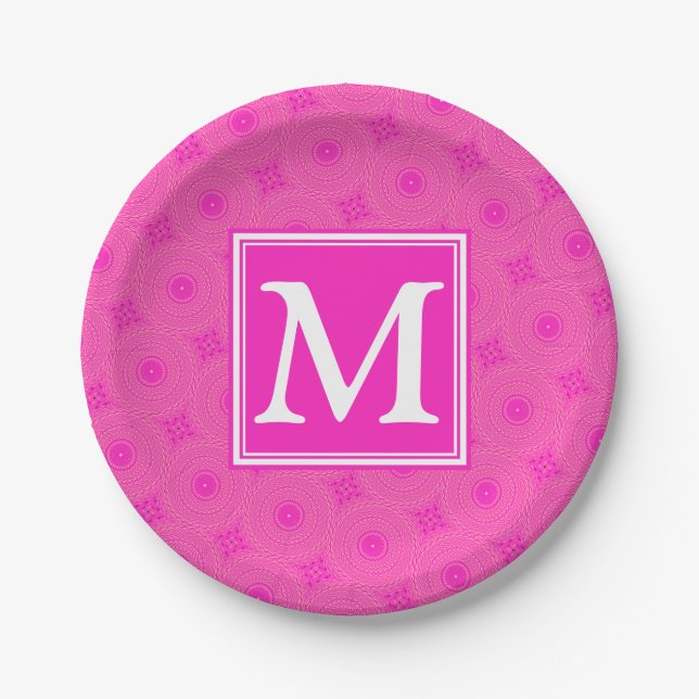Muster der rosafarbenen Monogramm-Kreise Pappteller (Vorderseite)