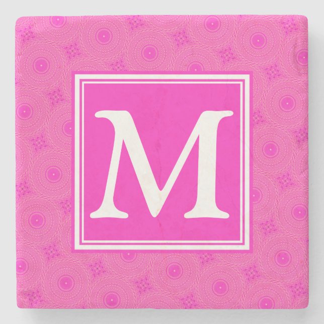 Muster der rosafarbenen Monogramm-Kreise Steinuntersetzer (Vorderseite)