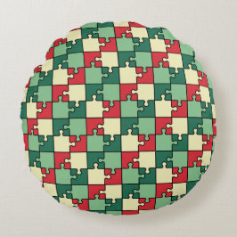 Muster der roten geometrischen Puzzleteile Rundes Kissen