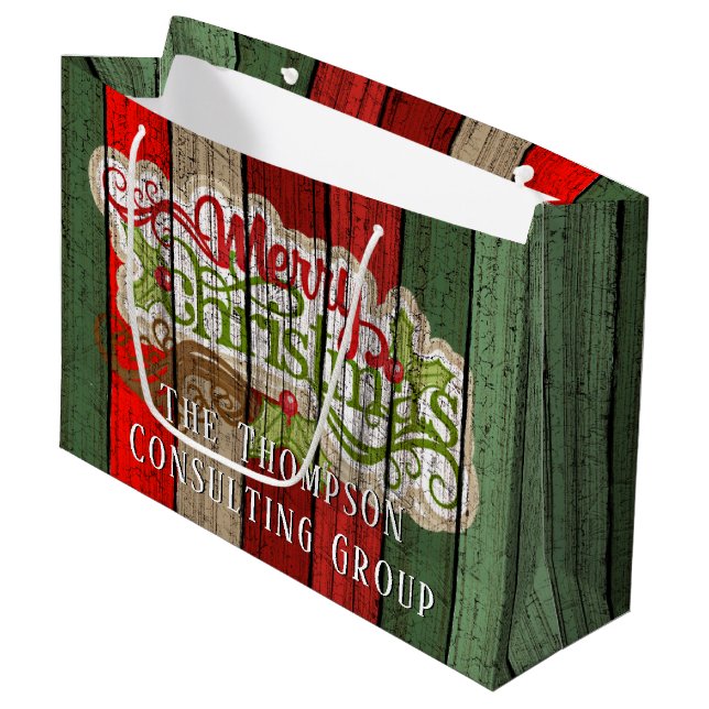 Muster der roten grünen Holzplanen Große Geschenktüte (Vorderseite Schrägansicht)