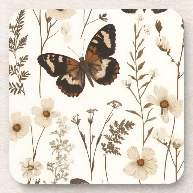 Muster der Schmetterlinge und Blume Getränkeuntersetzer (Vorderseite)