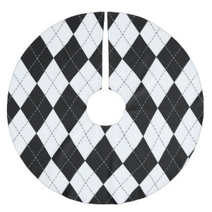 Muster der Schwarz-weißen geometrischen Raute Polyester Weihnachtsbaumdecke