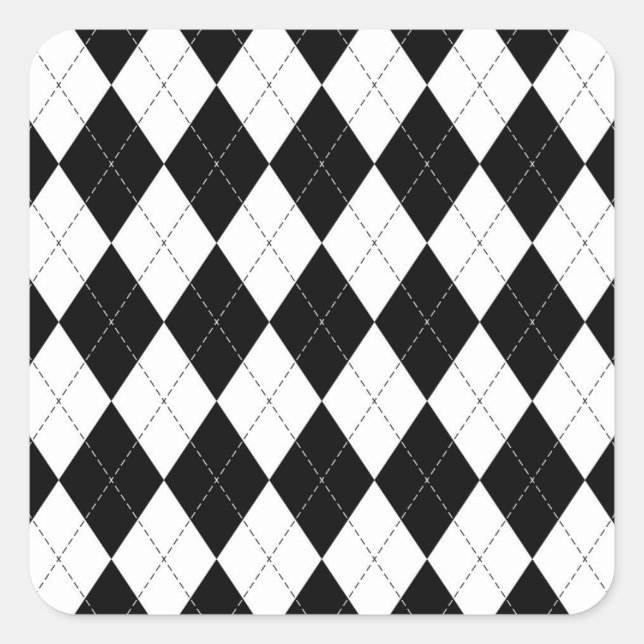 Muster der Schwarz-weißen geometrischen Raute Quadratischer Aufkleber (Vorderseite)