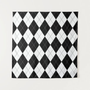 Muster der Schwarz-weißen geometrischen Raute Wandteppich