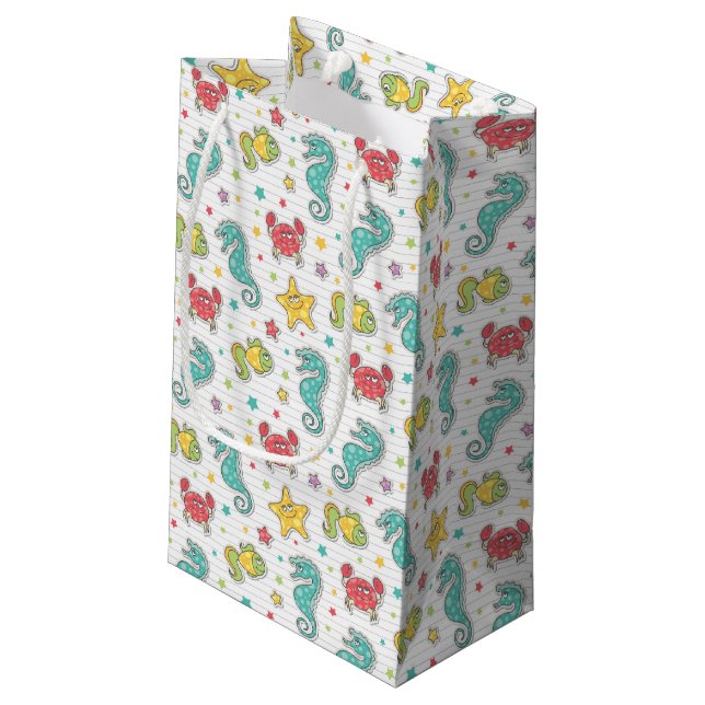 Muster der Seegeschöpfe Kleine Geschenktüte (Rückseite Schrägansicht)