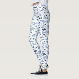 Muster der Silhouette Weiß und Blauer Hai Leggings