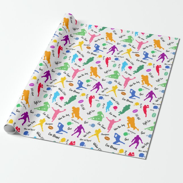 Muster der Silhouetten des Fußballspielers in Weiß Geschenkpapier (Ungerollt)