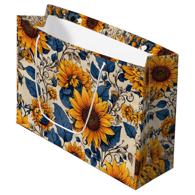 Muster der strahlenden Sonnenblume Große Geschenktüte (Vorderseite Schrägansicht)