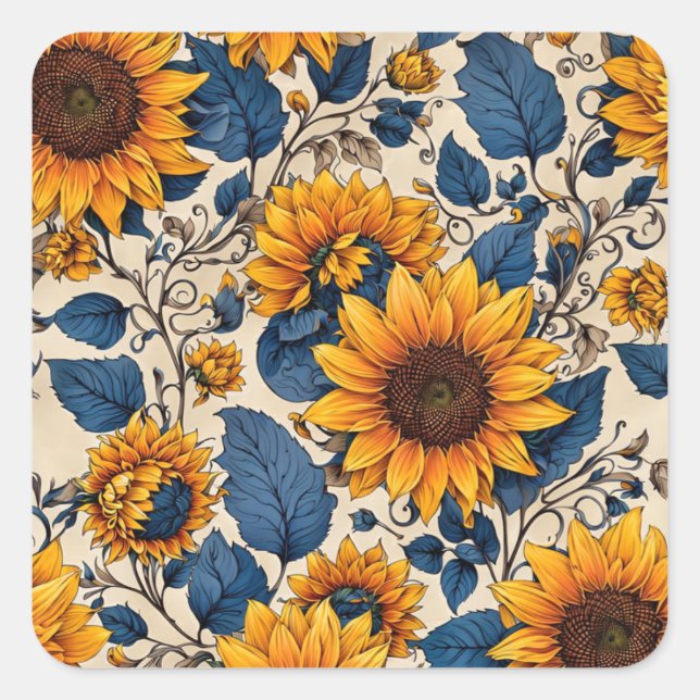 Muster der strahlenden Sonnenblume Quadratischer Aufkleber (Vorderseite)