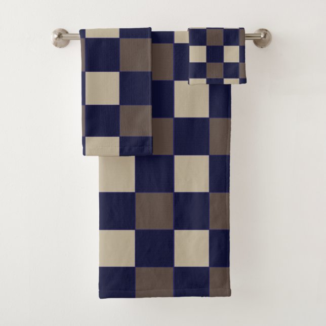 Muster der Tafel, dunkelblau, braun, Karo Badhandtuch Set (Insitu)
