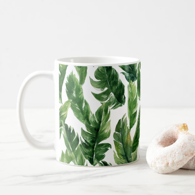 Muster der tropischen Bananen-Blätter Kaffeetasse (Mit Donut)