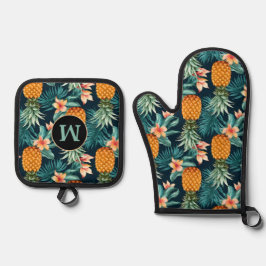 Muster der tropischen Blume Ofenhandschuh & Topflappen-Set