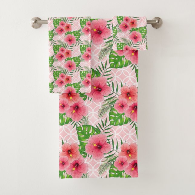 Muster der tropischen rosa Blume Badhandtuch Set (Insitu)