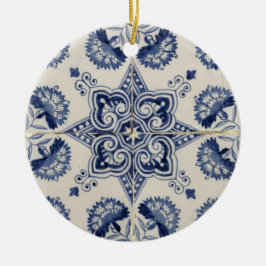 Muster der Vintagen blauen geometrischen Blume Keramik Ornament