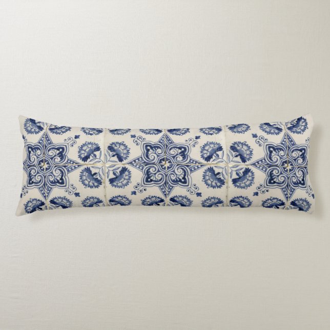 Muster der Vintagen blauen geometrischen Blume Seitenschläferkissen (Vorderseite)
