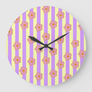 Muster der Vintagen Lila Streifen-Blume Große Wanduhr