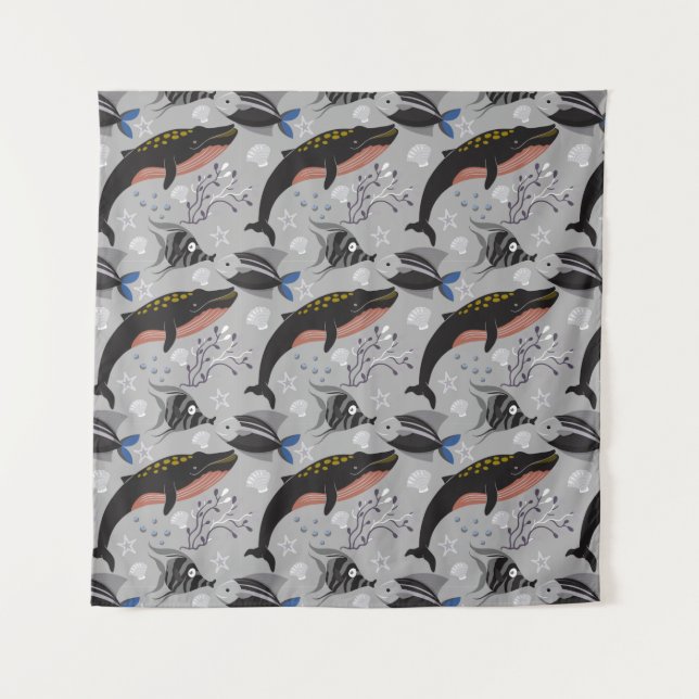 Muster der Wassertiere | Meeresunterwasser 23 Wandteppich (Vorderseite)