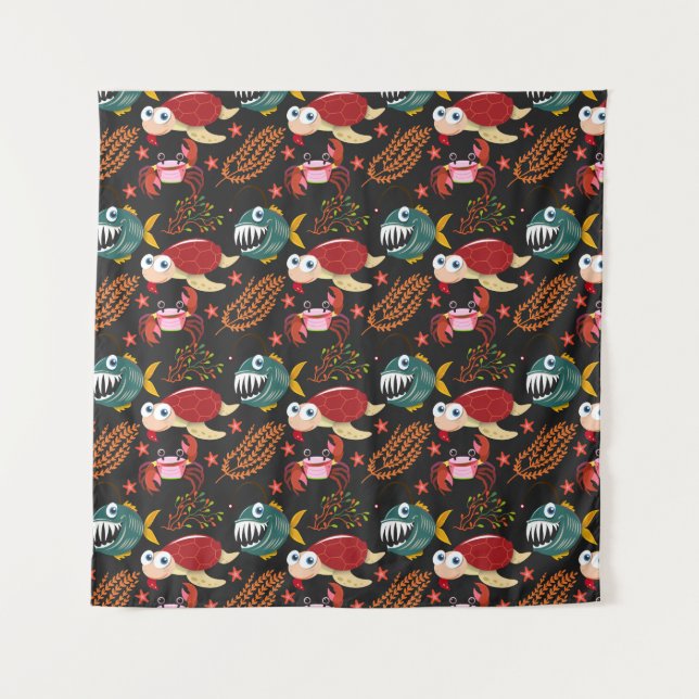 Muster der Wassertiere | Meeresunterwasser 30 Wandteppich (Vorderseite)