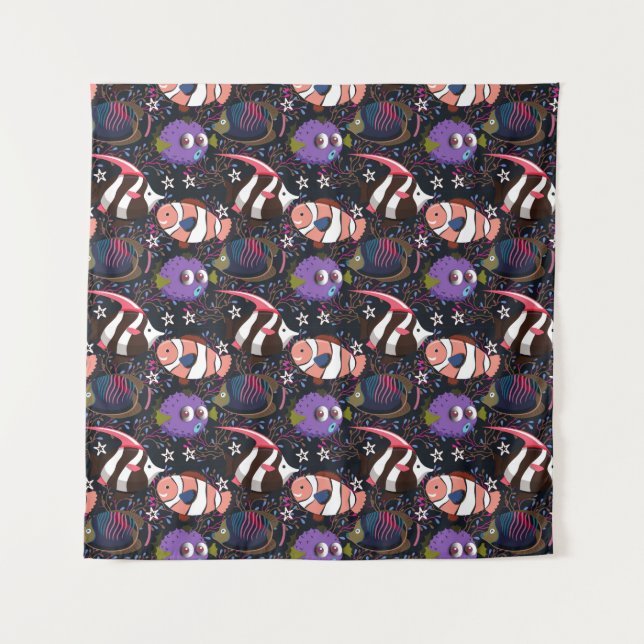 Muster der Wassertiere | Meeresunterwasser 47 Wandteppich (Vorderseite)