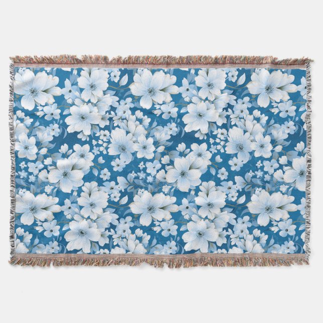 Muster der weißen Blume, blauer Hintergrund, Decke (Vorderseite)