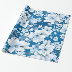 Muster der weißen Blume, blauer Hintergrund, Geschenkpapier