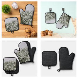 Muster der weißen Blume Ofenhandschuh & Topflappen-Set