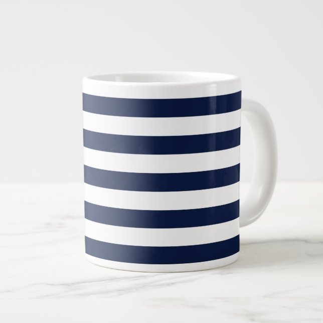 Muster der weißen Navy Blue Strips {Farbe} Jumbo-Tasse (Vorderseite Rechts)
