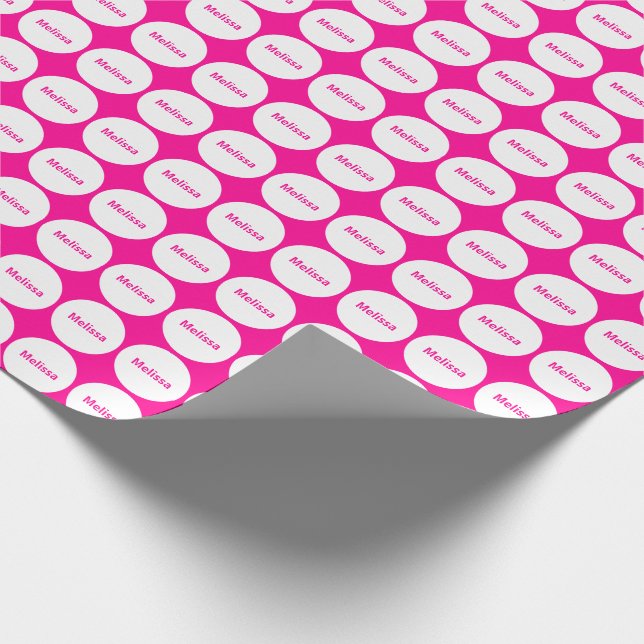 Muster der weißen Punkte auf Hot-Pink mit dem Name Geschenkpapier (Ecke)