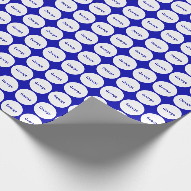Muster der weißen Punkte auf Royal Blue mit Namen Geschenkpapier (Ecke)