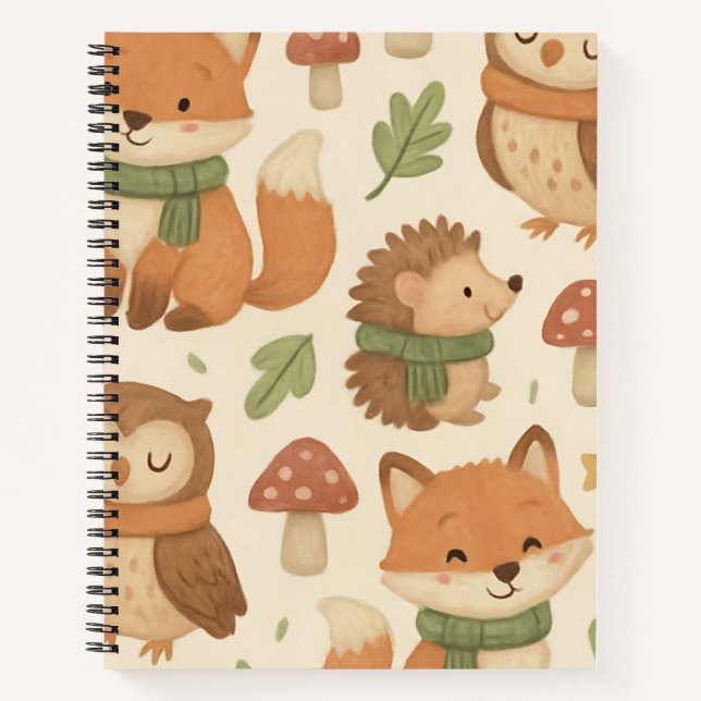 Muster der Whimsical Woodland Animals Notizbuch (Vorderseite)