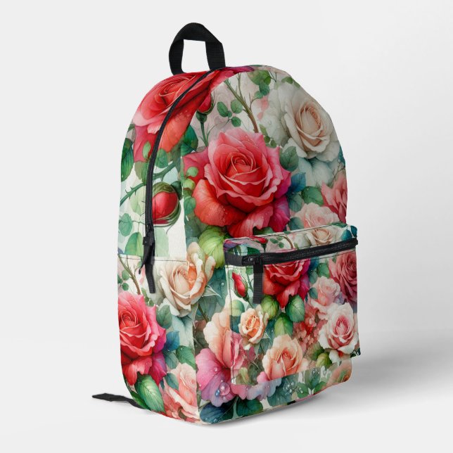 Muster der Whimsikschen Rose Bedruckter Rucksack (Rückseitige Ecke links)