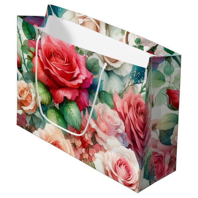 Muster der Whimsikschen Rose Große Geschenktüte (Vorderseite Schrägansicht)