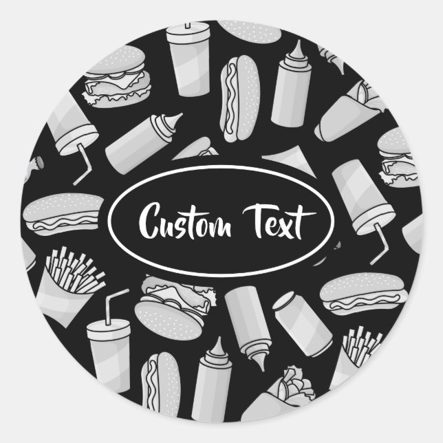 Muster der White Fast Food Icons Runder Aufkleber (Vorderseite)