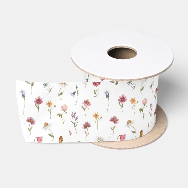 Muster der Wildblume der Aquarellfrüchte Satinband (Spule)