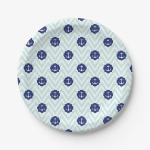 Muster der Zickzack Navy Blue Anchors Pappteller