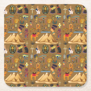 Muster des alten ägyptischen Hieroglyphensymbols Rechteckiger Pappuntersetzer