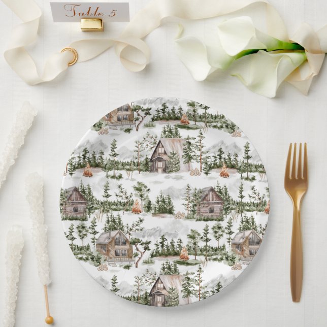 Muster des Aquarellwaldes Pappteller (Hochzeit)
