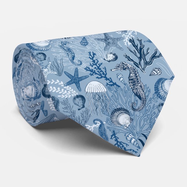 Muster des blauen Ozeans Krawatte (Gerollt)