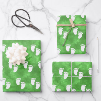 Muster des Footprint der grünen Wasserfarbe Geschenkpapier Set