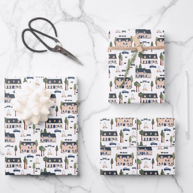 Muster des französischen Dorfhauses Geschenkpapier Set (Vorderseite)