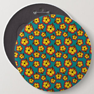 Muster des gelben roten Hibiskus für tropische Blu Button