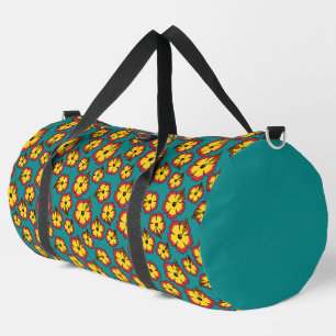 Muster des gelben roten Hibiskus für tropische Blu Duffle Bag