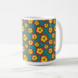 Muster des gelben roten Hibiskus für tropische Blu Kaffeetasse