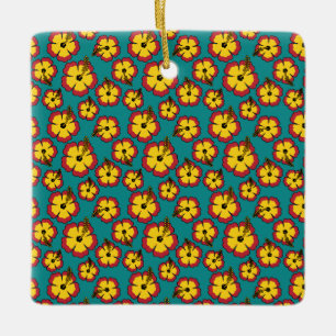 Muster des gelben roten Hibiskus für tropische Blu Keramikornament