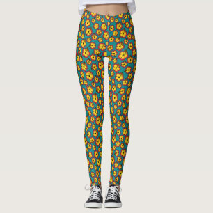 Muster des gelben roten Hibiskus für tropische Blu Leggings