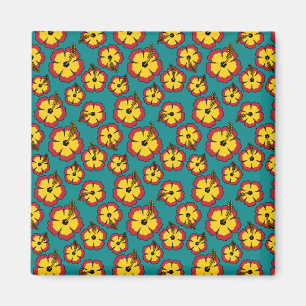 Muster des gelben roten Hibiskus für tropische Blu Magnet